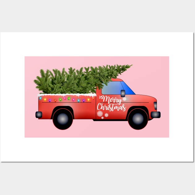 Christmas Tree Red Truck Wall Art by holidaystore